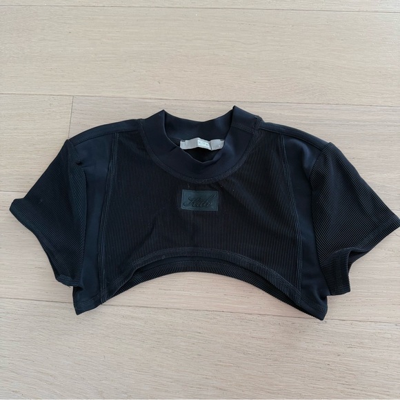 Kith Black Ribbed Cutout Short-Sleeve Crop Top - Picture 2 of 3